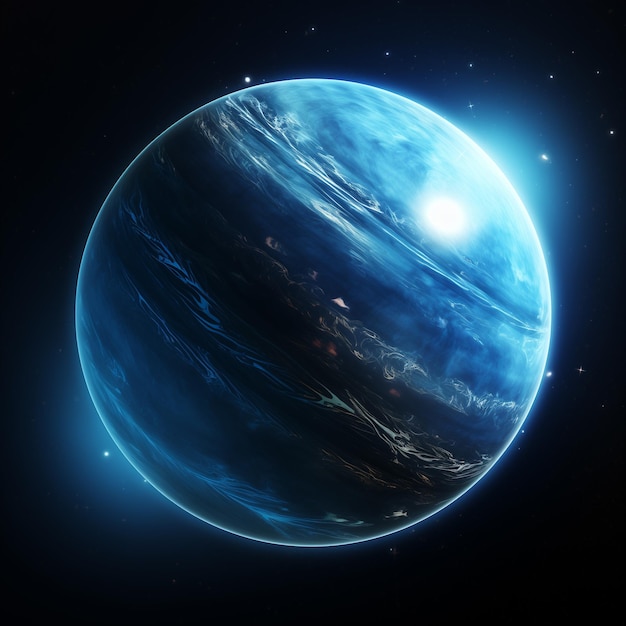 vista aerea di un pianeta con un bagliore blu brillante che genera un'intelligenza artificiale