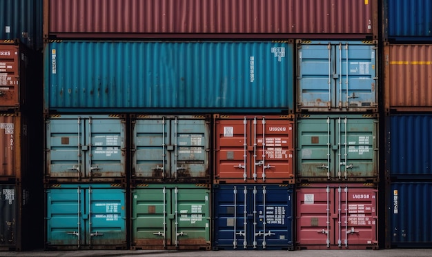 Vista aerea di un porto di container con navi da carico e gru Creazione utilizzando strumenti generativi di IA