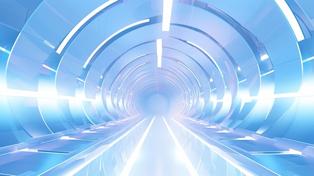 Vista aerea di un tunnel futuristico con una lunga linea bianca generativa ai