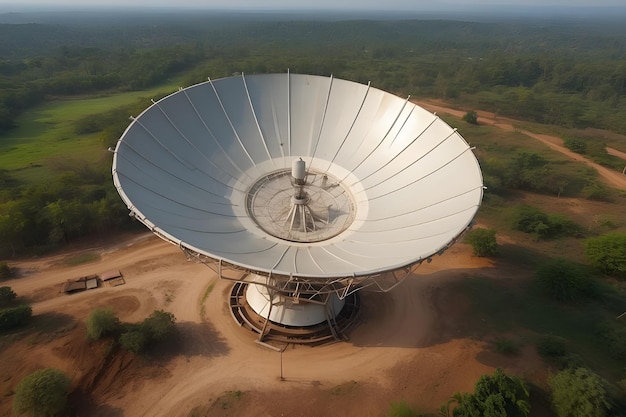 Vista aerea di una antenna satellitare in cima alla montagna