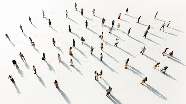 vista aerea di una folla di persone collegate da linee