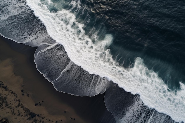 vista aerea di una spiaggia con le onde che si schiantano sulla riva generativa ai
