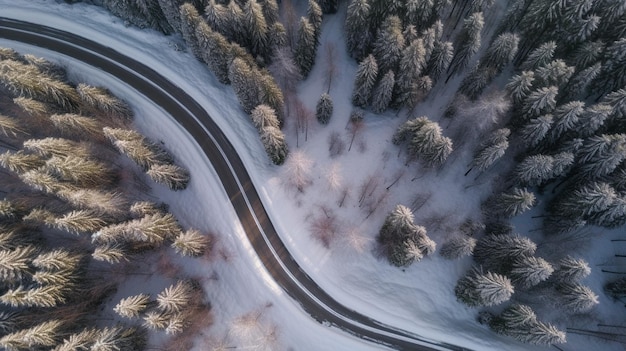 Vista aerea di una strada nella foresta