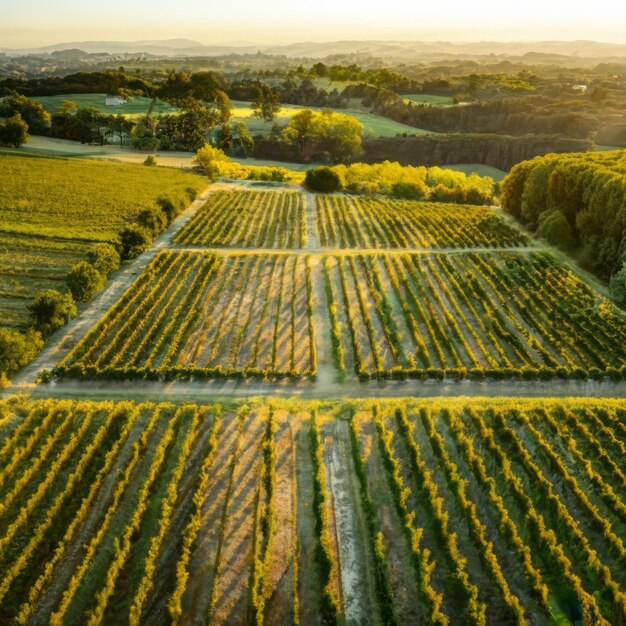 vista aerea di una vigna verde e lussureggiante