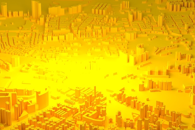 Vista aerea gialla degli edifici della città 3d che rende il fondo giallo della mappa