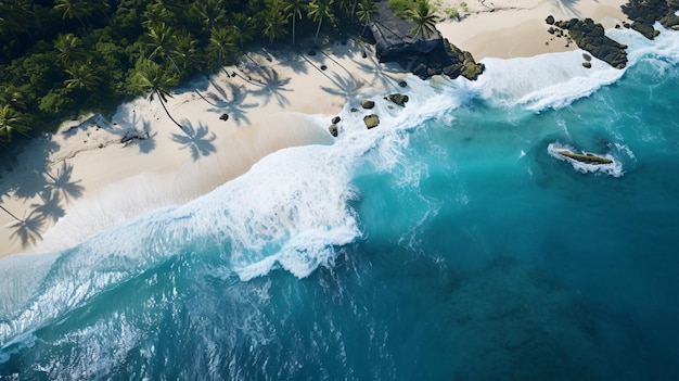 Vista aerea mozzafiato dal drone, ripresa della spiaggia tropicale, ideale per brochure di viaggio