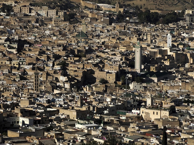 Vista aerea panorama della medina di Fez el Bali Marocco. Fes el Bali fu fondata come capitale della dinastia Idriside tra il 789 e l'808 d.C.