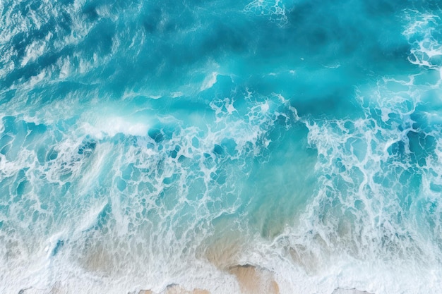 Vista aerea sullo sfondo dell'acqua blu delle onde dell'oceano