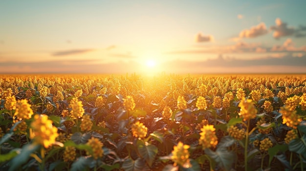 Vista ampia di una fattoria di soia campo agricolo sotto il cielo aperto simbolo di abbondante raccolto stile d'arte digitale fotografia abbondante raccolta fattoria di soybean AI Generative