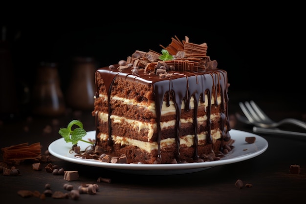 Vista anteriore del delizioso concetto di torta al cioccolato