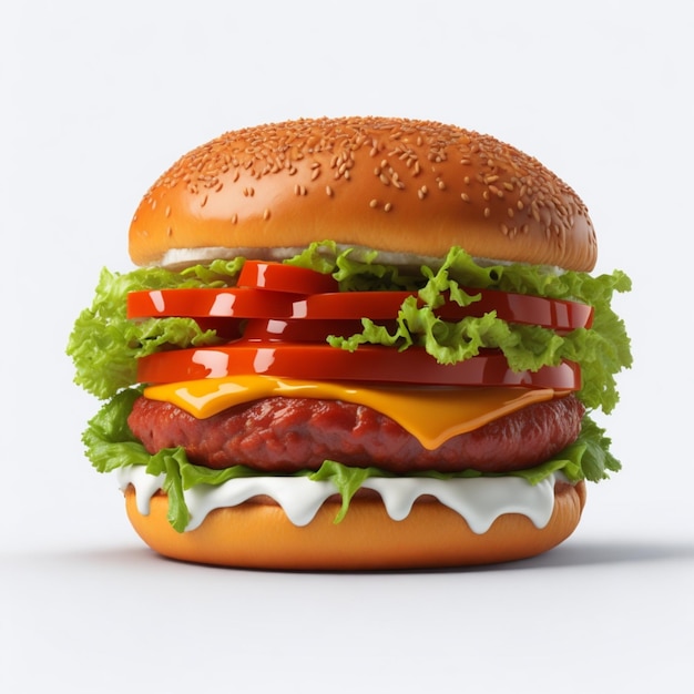 vista anteriore della foto hamburger di carne gustosa con formaggio e insalata su sfondo bianco