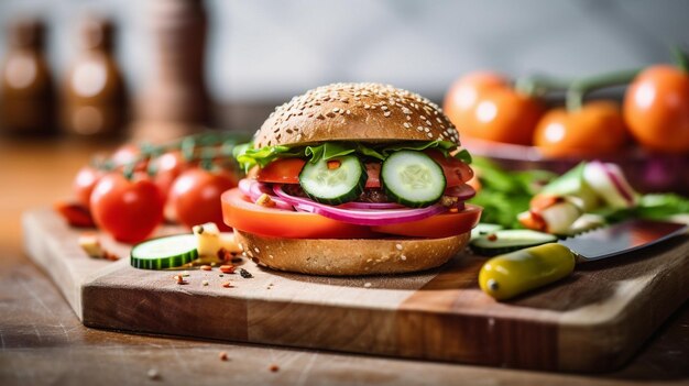 vista anteriore di un hamburger con ketchup di patate