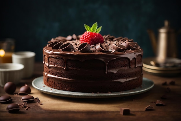 Vista anteriore di una torta di cioccolato dolce