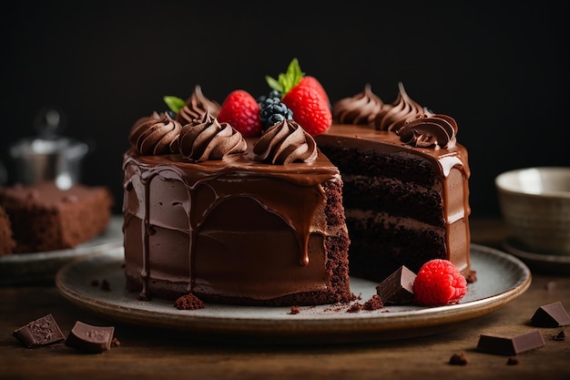 Vista anteriore di una torta di cioccolato dolce