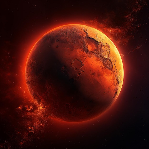 vista arafed di un pianeta con un brillante bagliore rosso generativo ai