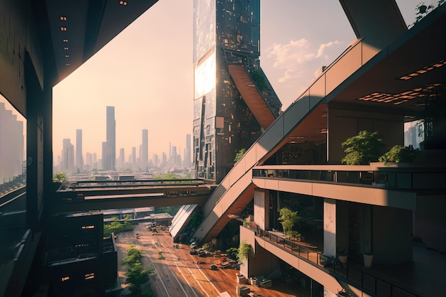Vista architettonica di una città futuristica