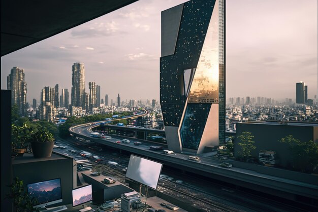 Vista architettonica di una città futuristica