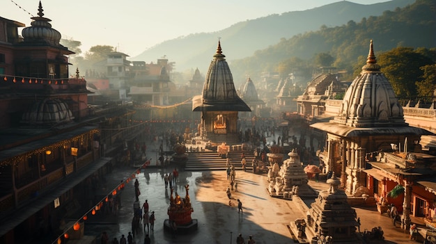 Vista completa del tempio di Mahakaleshwar Jyotirlinga in India