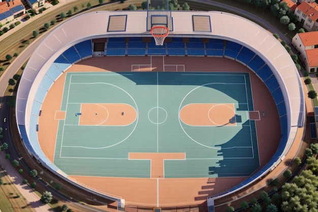 vista completa di un campo da basket dall'alto senza persone