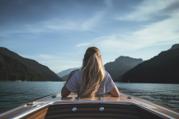 vista da dietro donna che si rilassa su una barca di lusso