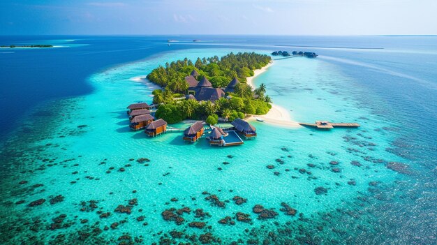 Vista da drone di un'isola tropicale circondata da alberi tropicali