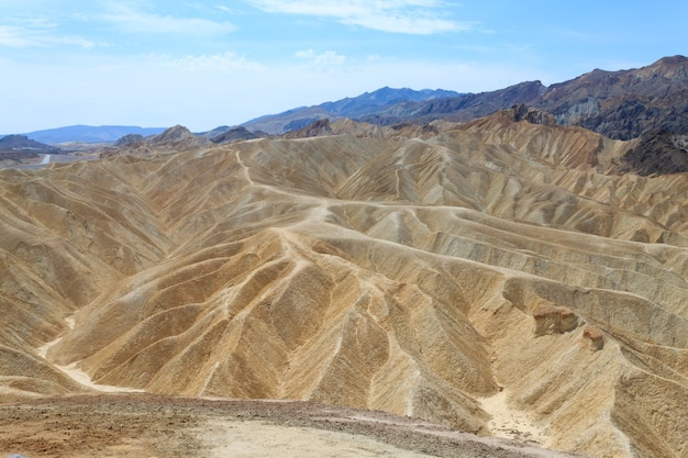 Vista da Zabriskie Point, California, USA. Panorama del deserto. Formazioni geologiche.