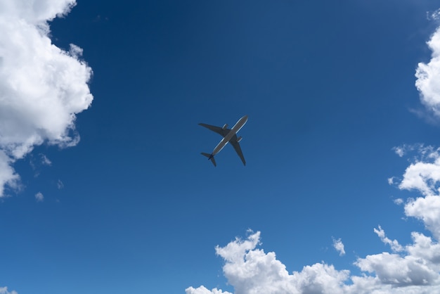 Vista dal basso di un aeroplano nel cielo