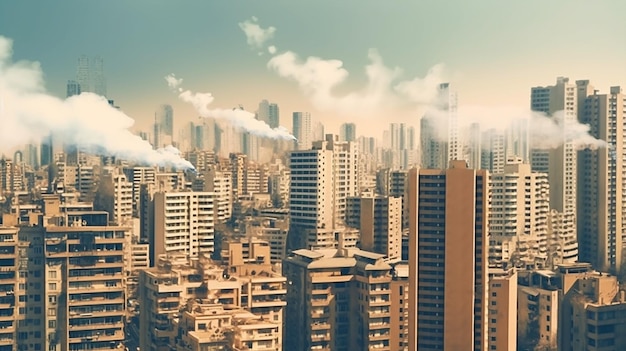 Vista dal cielo della città moderna con molto fumo Inquinamento atmosferico