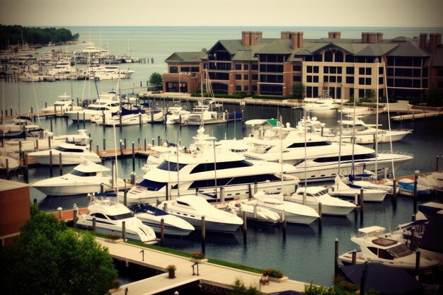 Vista dall'alto degli yacht parcheggiati a Michigans Traverse City Marina