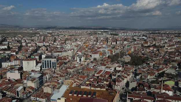 Vista dall'alto dei droni aerei dei tetti delle case urbane città architettura patter patrimonio edilizio