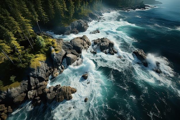 Vista dall'alto del drone girato Dall'acqua del fiume all'oceano con l'isola