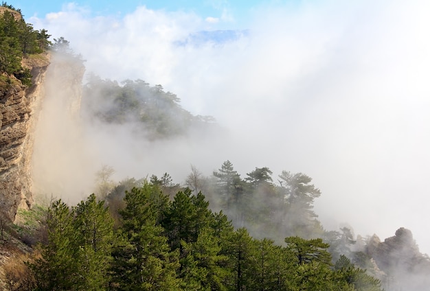 Vista dall'alto del Monte Aj-Petri nuvoloso (Crimea, Ucraina)