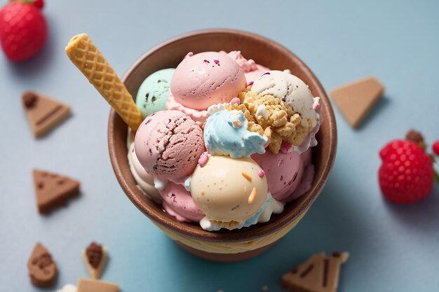 Vista dall'alto delizioso gelato sul tavolo