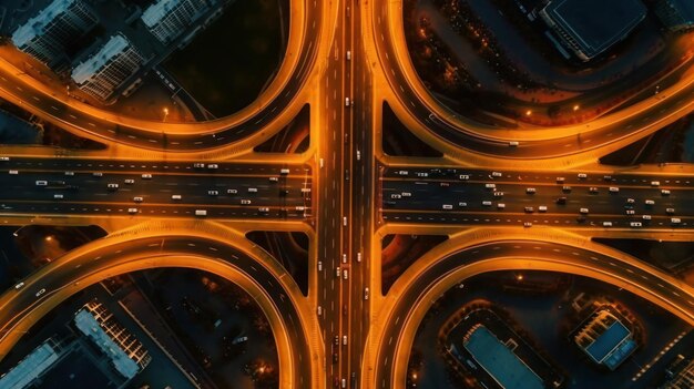 Vista dall'alto dell'autostrada con molti veicoli