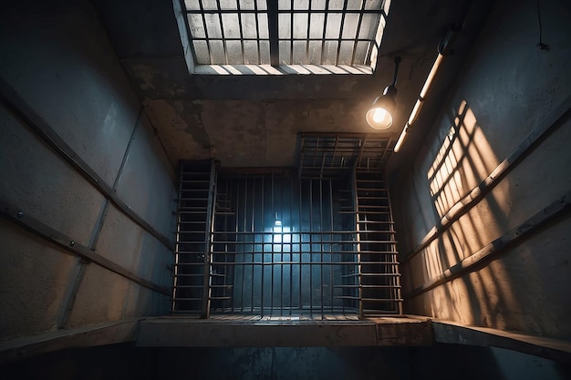 Vista dall'alto della cella della prigione con la luce dalla finestra