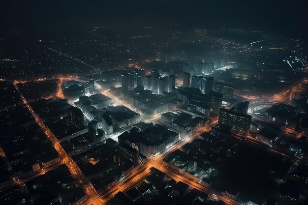 Vista dall'alto della foto AI del drone di una strada cittadina