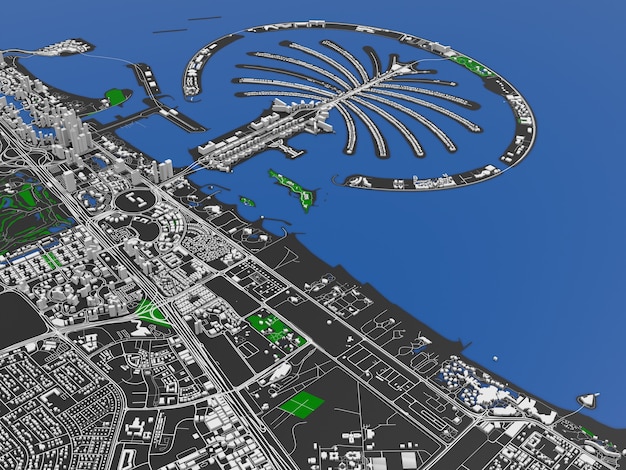 Vista dall'alto della grande città. illustrazione nel design grafico casual. frammento di dubai