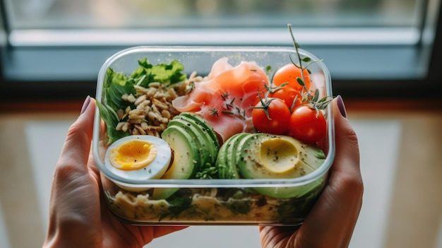 vista dall'alto della mano che tiene un alimento sano