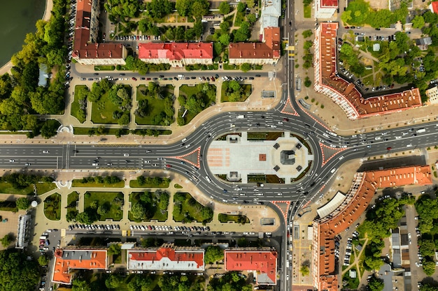 Vista dall'alto della piazza della vittoria a Minsk.Vista dall'alto della città di Minsk e piazza della vittoria.La Bielorussia.