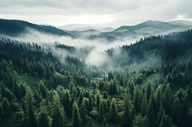 Vista dall'alto della pineta nella stagione delle piogge AI generativa