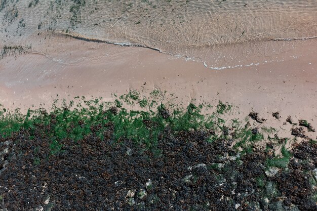 Vista dall'alto della spiaggia del mare con le onde.