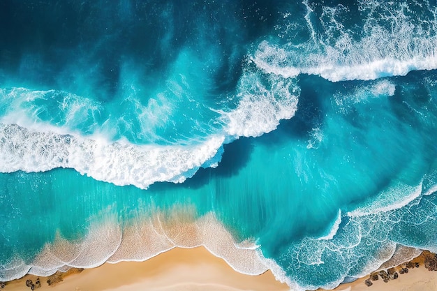 Vista dall'alto della spiaggia estiva dell'illustrazione delle onde dell'oceano blu morbido IA generativa