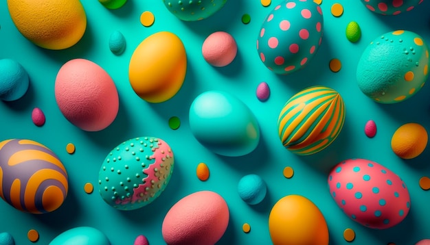 Vista dall'alto delle colorate uova di Pasqua banner sfondo ai generativo