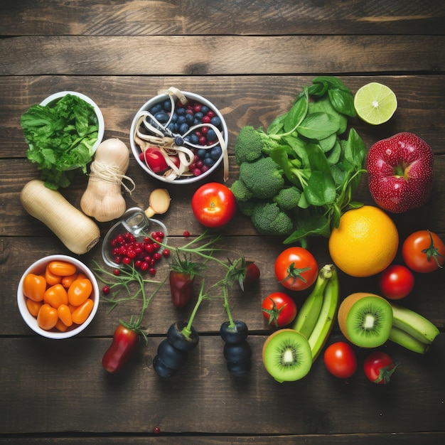 Vista dall'alto dello stetoscopio di frutta e verdura biologica