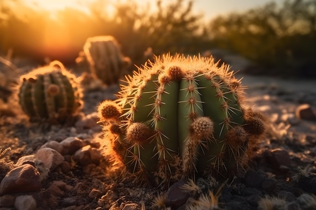 Vista dall'alto di cactus esotici nel deserto Rete neurale AI generata