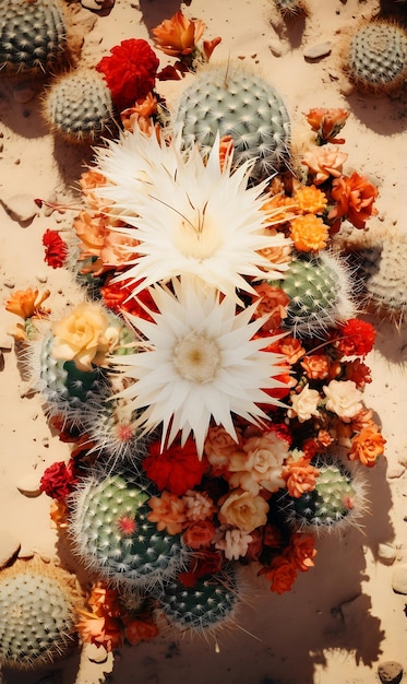 Vista dall'alto di cactus esotici nel deserto