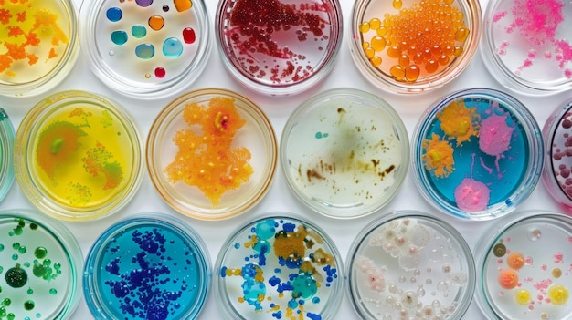 Vista dall'alto di campioni di batteri e virus in un laboratorio scientifico