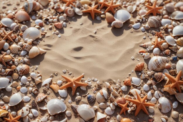 vista dall'alto di conchiglie sulla spiaggia ai generative