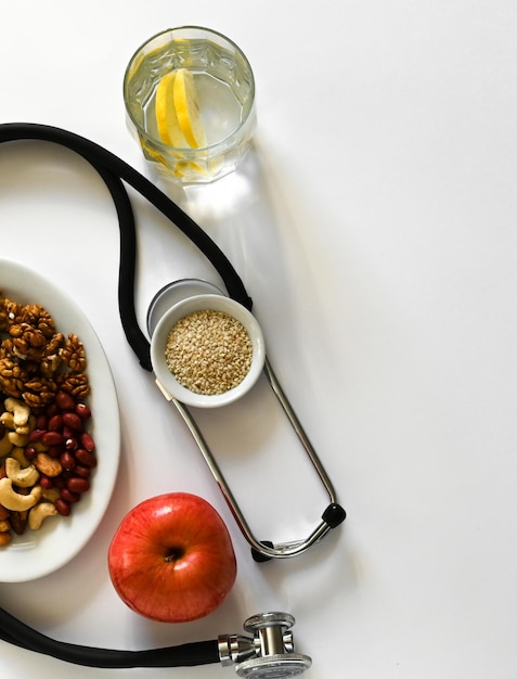 Vista dall'alto di frutta e verdura fresca Assistenza sanitaria Dieta equilibrata