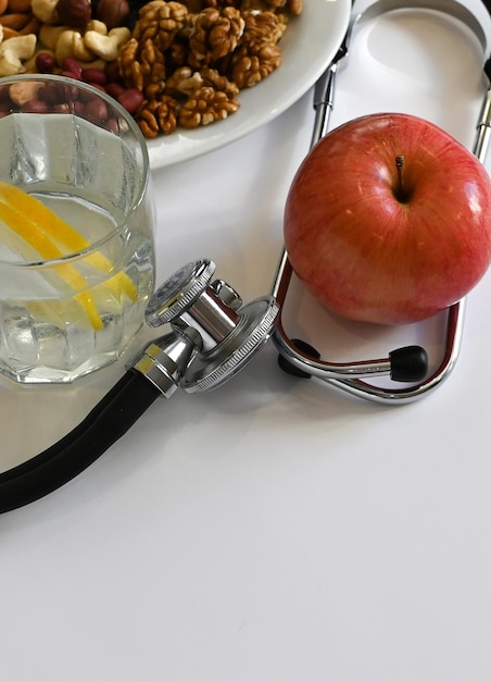 Vista dall'alto di frutta e verdura fresca Assistenza sanitaria Dieta equilibrata